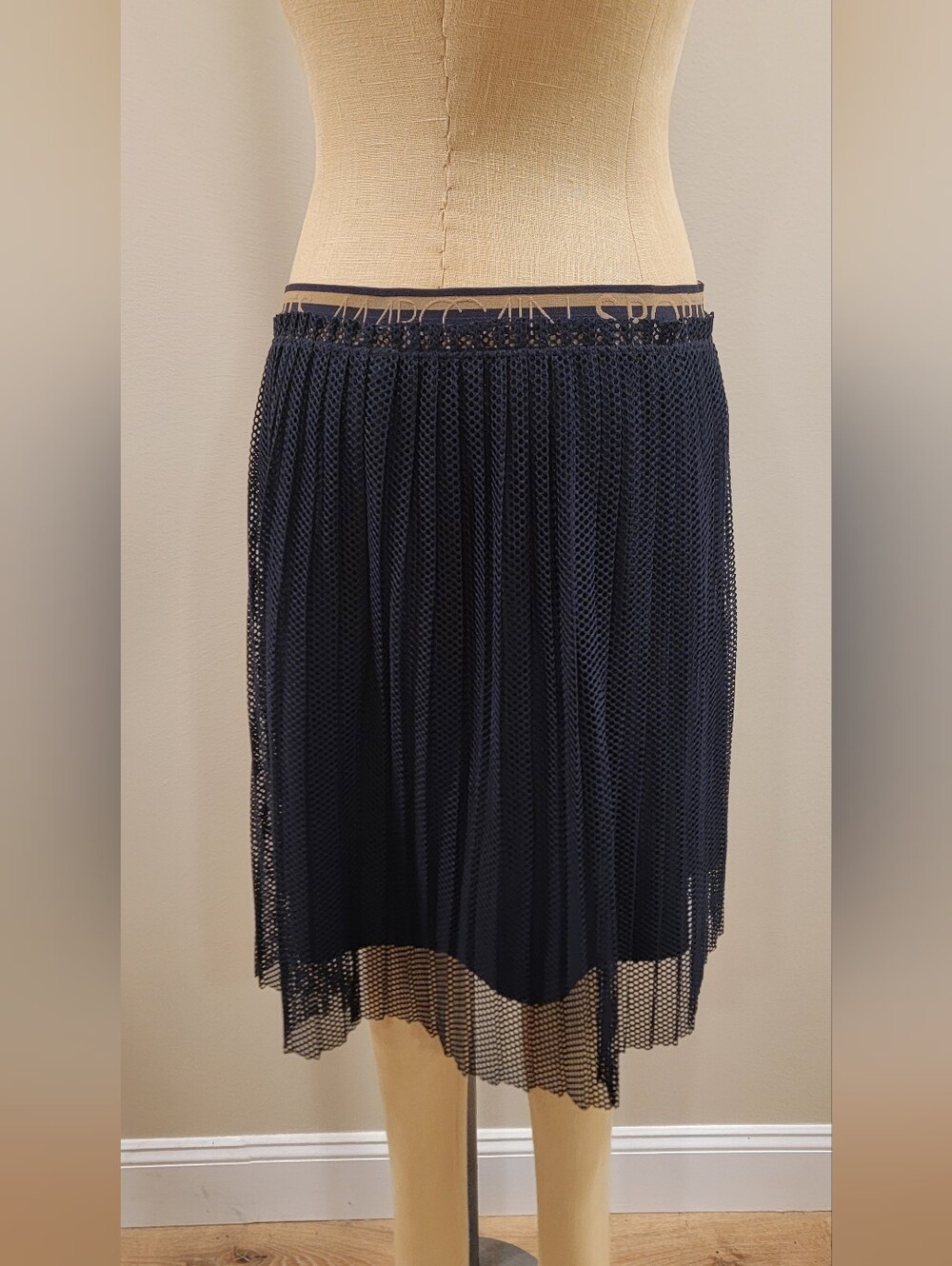Marc Cain Navy Pleated Mesh Midi Skirt - Picture 4 of 7